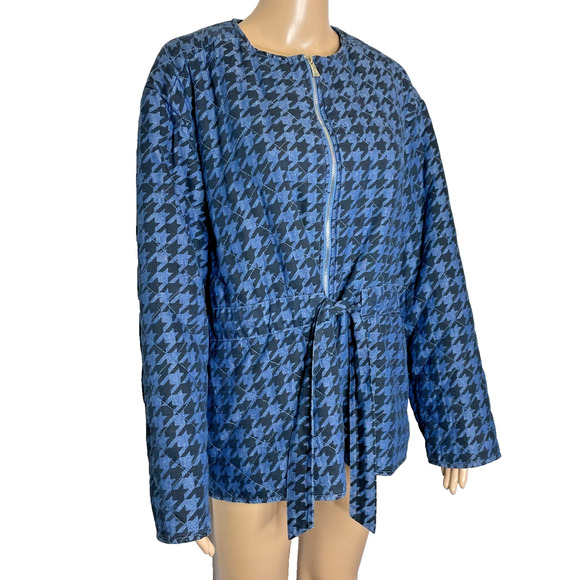 Women's Large Anne Klein Chambray Houndstooth Zip Denim Jacket NEW - Picture 2 of 7